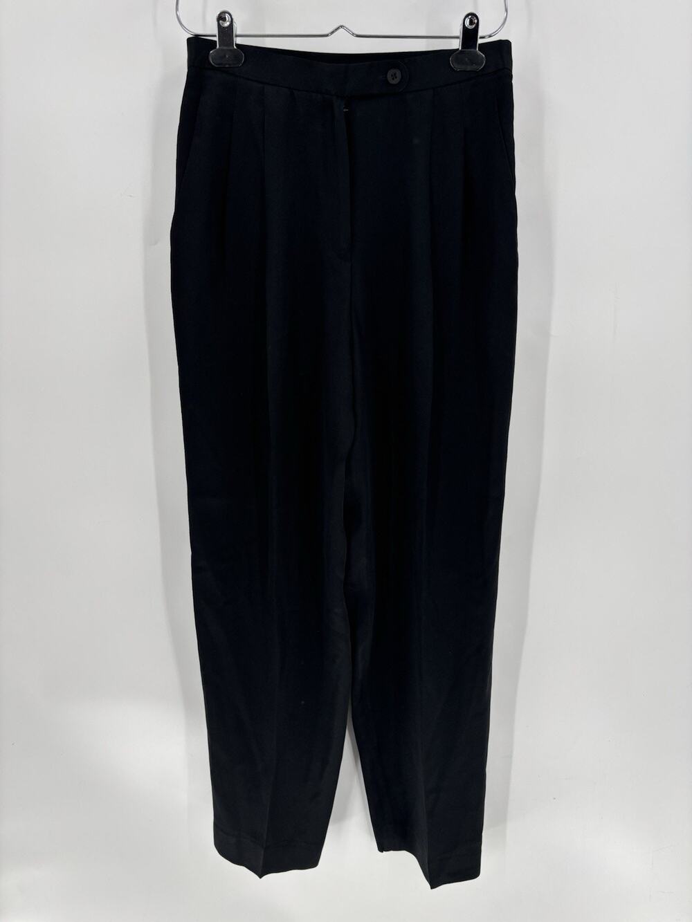 Vintage Christian Dior Dress Pants Womens 10 Black Satin High Rise Pleated 80s